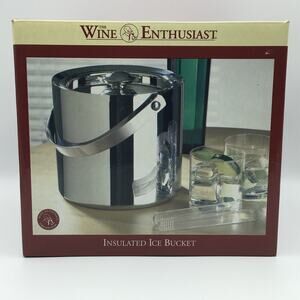 Wine Enthusiast 7" Tall Stainless Steel Ice Bucket Seal, Lid, Tongs, & Handle
